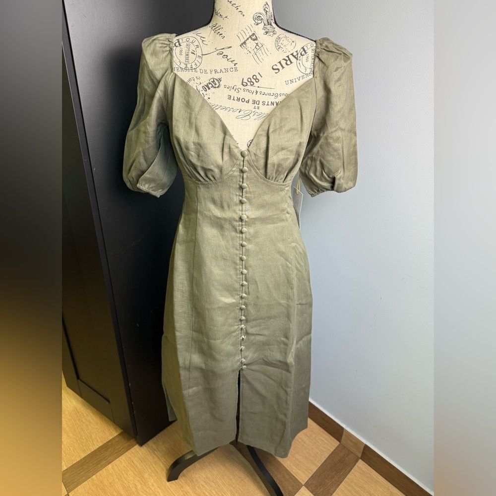 Backyard Roses Linen Midi Dress NWT Size S